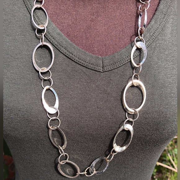 Silver Tone LONG Chain Necklace - Picture 3 of 6